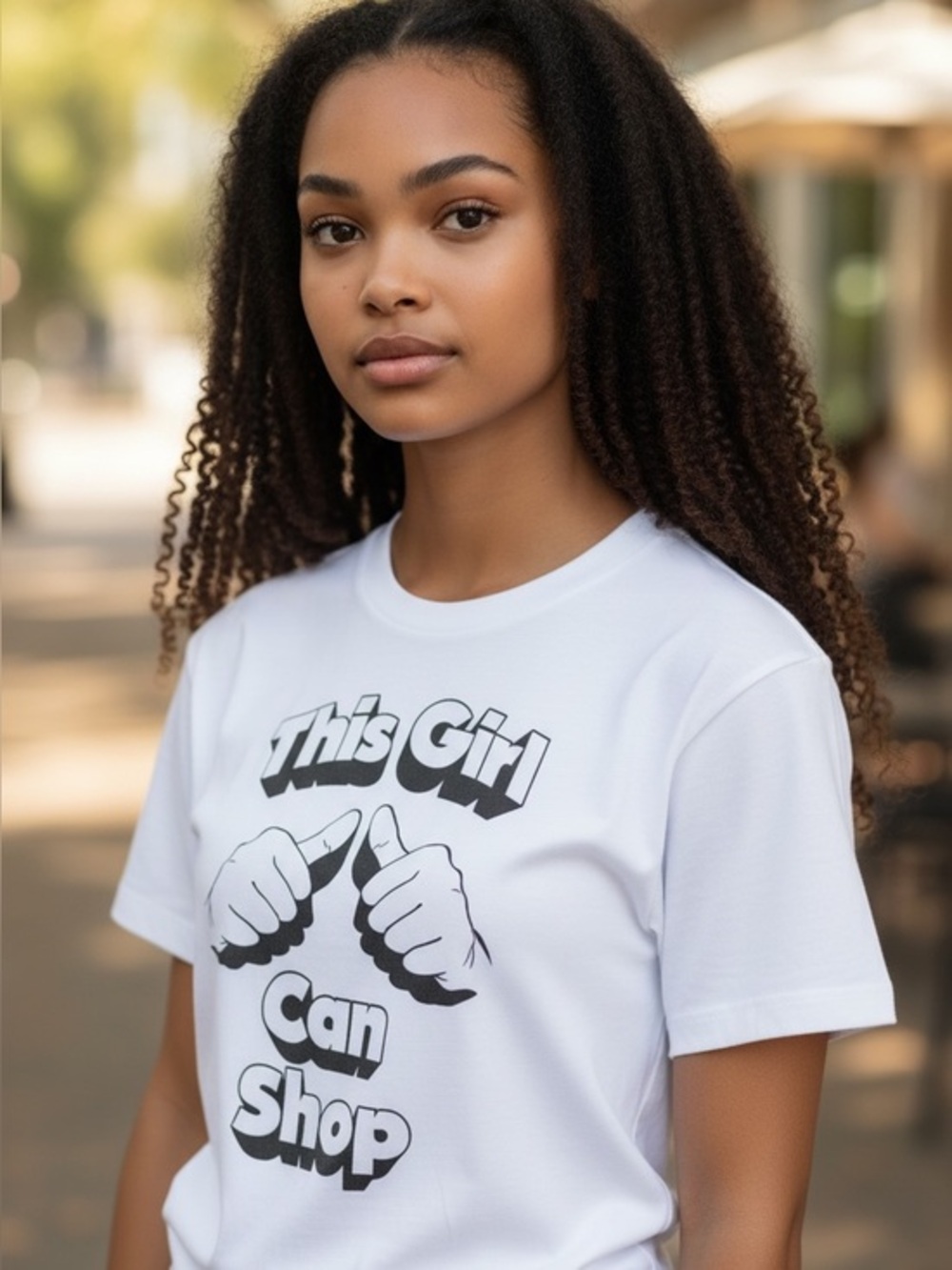 ✨ Local Celebrity “This Girl Can Shop” Graphic Baby Tee White Y2K Women’s Small